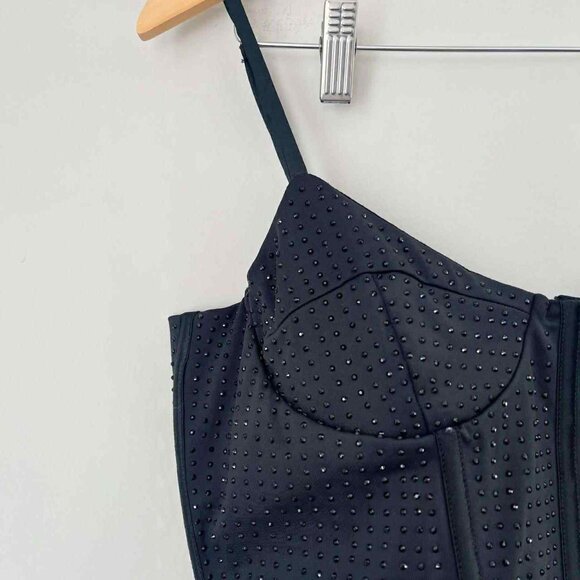 ASOS Design Black Crystal Stud Hot Fix Corset Top Size 12 - Picture 3 of 6